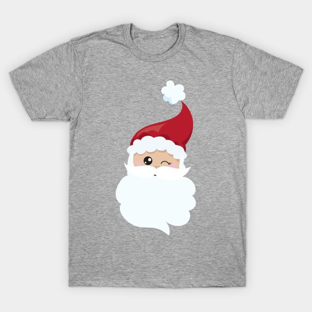 Santa Claus, Santa Hat, Winking Santa, Christmas T-Shirt by Jelena Dunčević